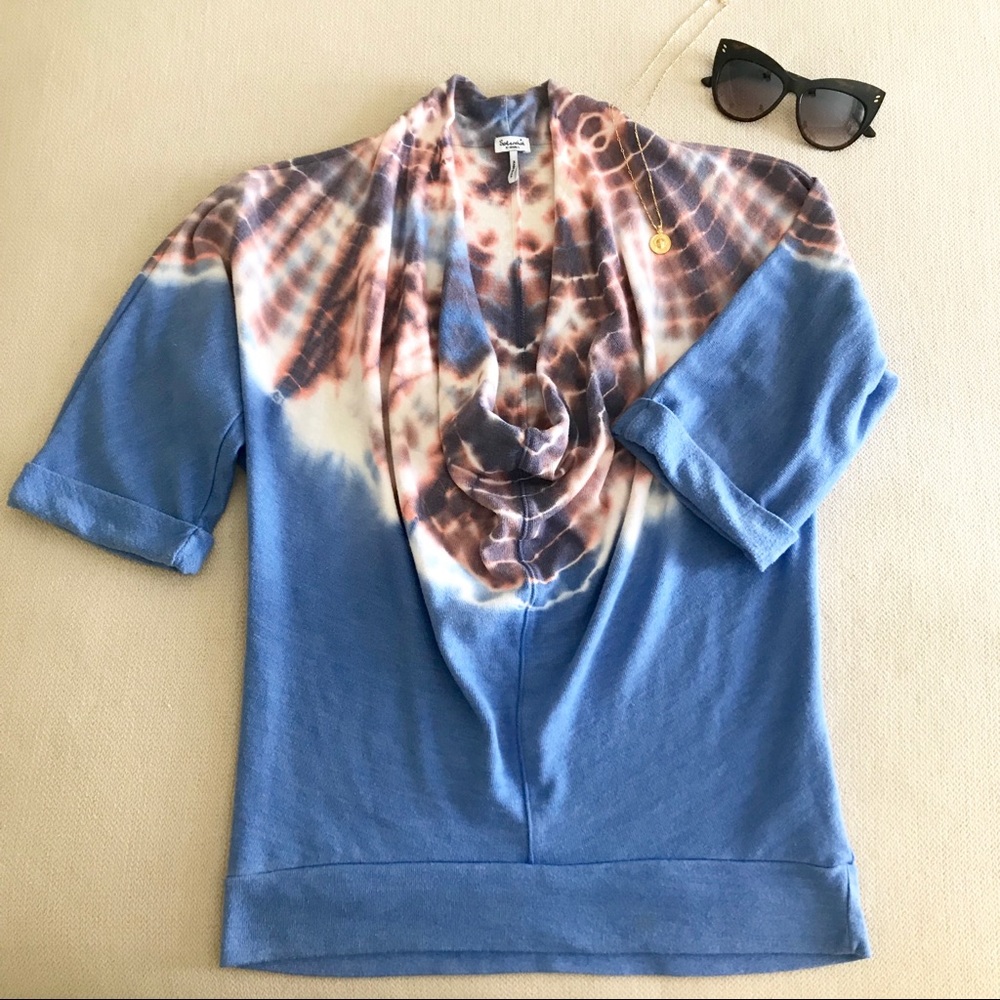 Splendid Tie Die 3/4 Sleeve Cowl Neck Sweatshirt